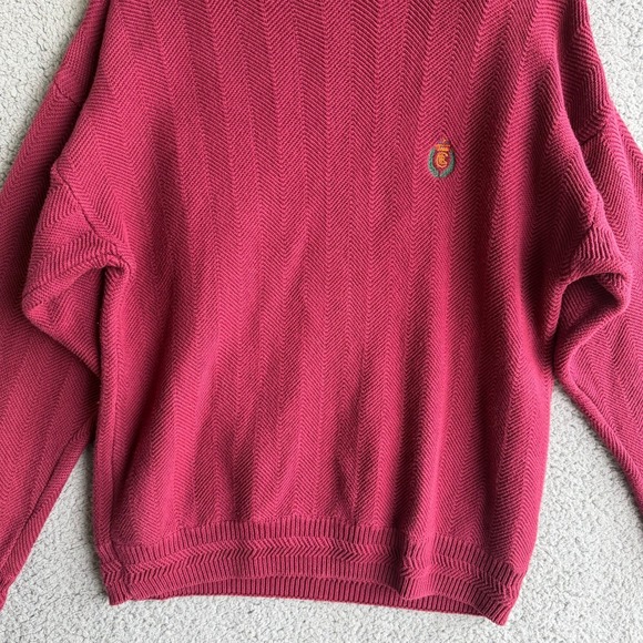 Chaps Ralph Lauren Mens Large Burgundy Chevron Cotton Knit Sweater Vintage - Picture 2 of 11
